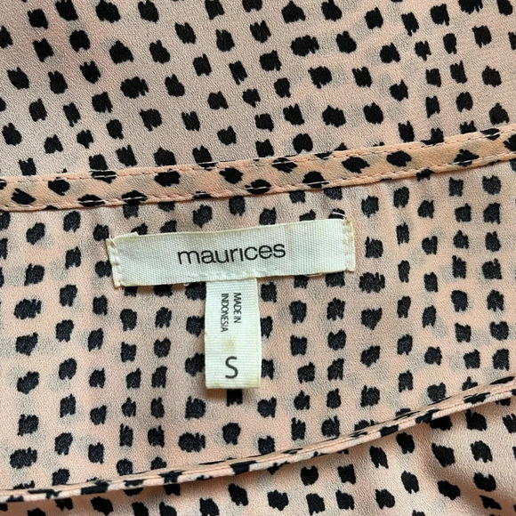 Maurices Tan & Black Dotted Cheetah Print Tie Sleeve Tunic Blouse Small Women’s - Picture 9 of 11